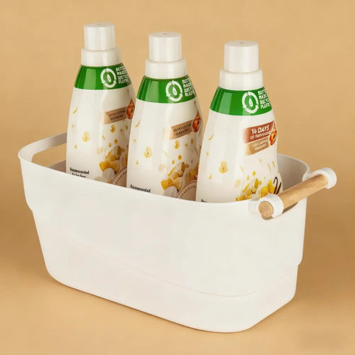 Medium Storage Tub (White) with Wooden Handle