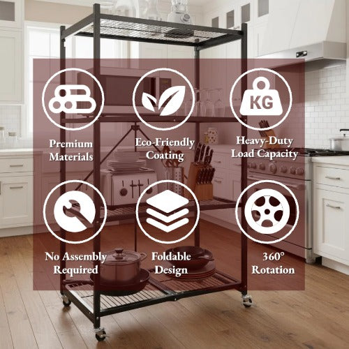 【🔥Direct Discount🔥】4-Tier Foldable Storage Shelves with Wheels(BUY 2 GET 2 FREE + FREE GIFT)