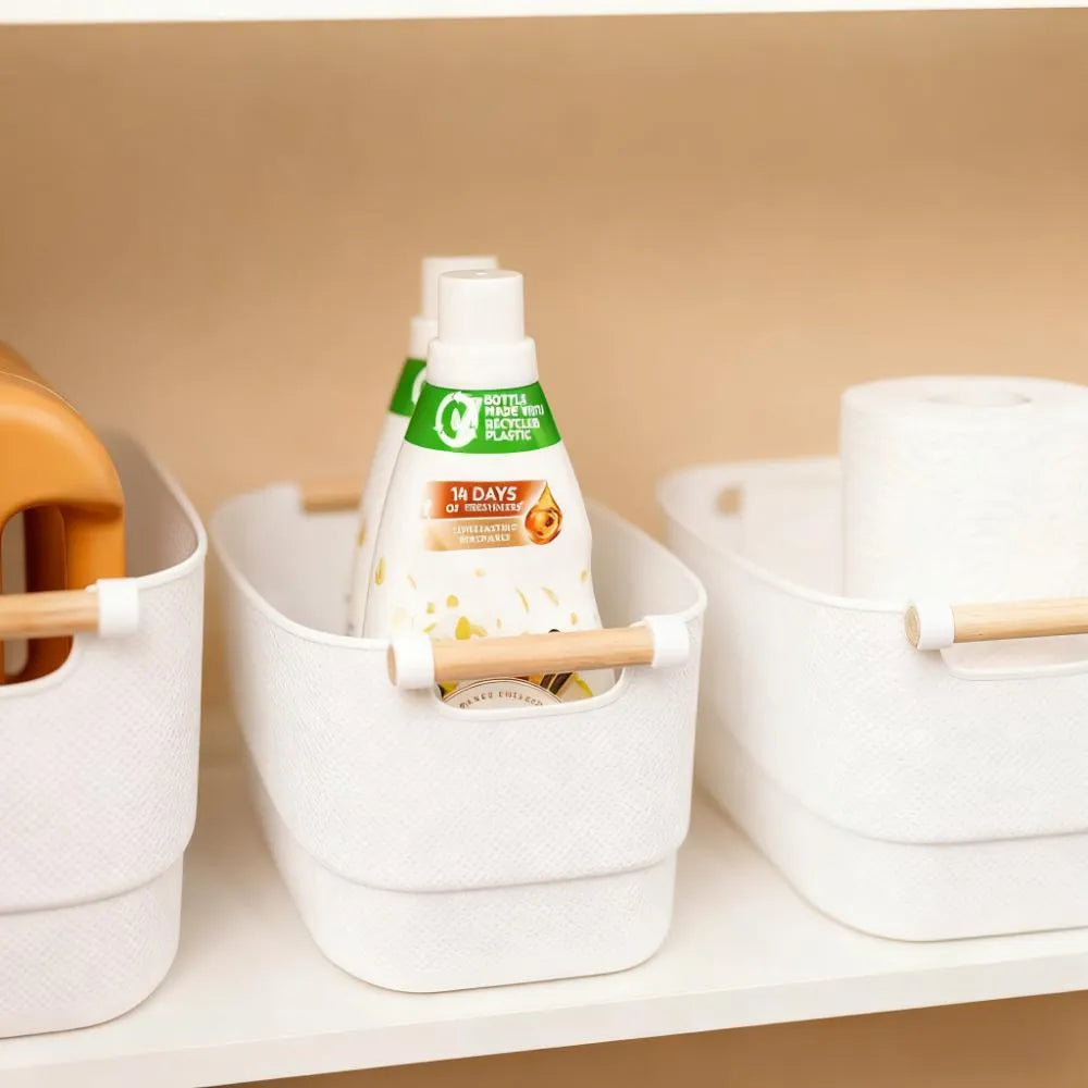 Medium Storage Tub (White) with Wooden Handle