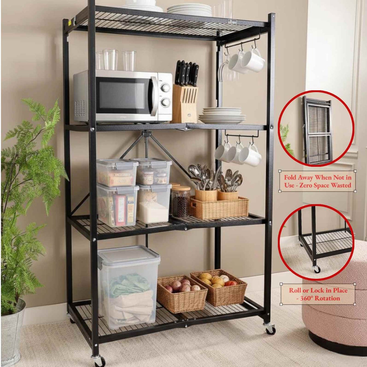 【🔥Direct Discount🔥】4-Tier Foldable Storage Shelves with Wheels(BUY 2 GET 2 FREE + FREE GIFT)
