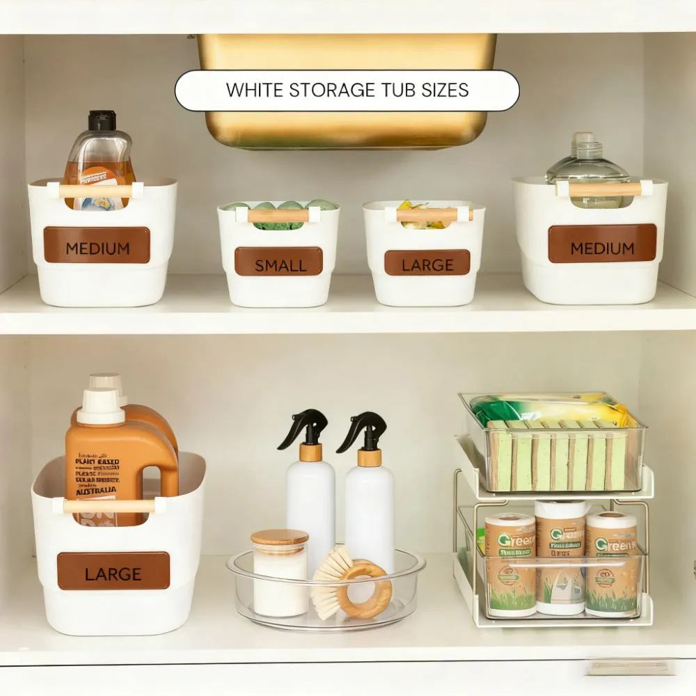 Medium Storage Tub (White) with Wooden Handle