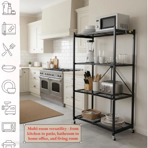 【🔥Direct Discount🔥】4-Tier Foldable Storage Shelves with Wheels(BUY 2 GET 2 FREE + FREE GIFT)