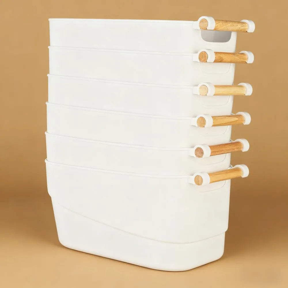 Medium Storage Tub (White) with Wooden Handle