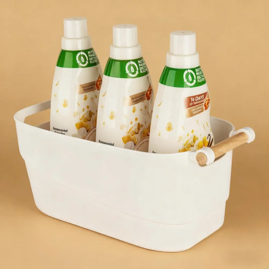 Medium Storage Tub (White) with Wooden Handle
