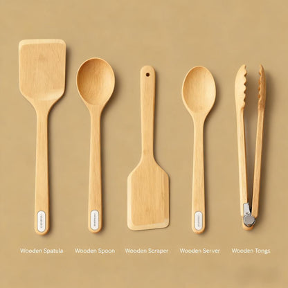 Birch Wood Utensil Collection 5-Piece Set with FSC Certification