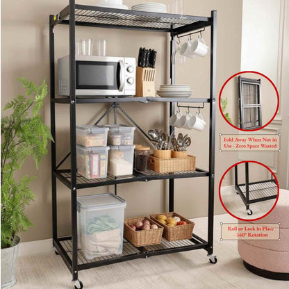 【🔥Direct Discount🔥】4-Tier Foldable Storage Shelves with Wheels(BUY 2 GET 2 FREE + FREE GIFT)